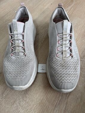 Skechers Women's Knit Slip-On Sneakers in Beige with Pink Accents